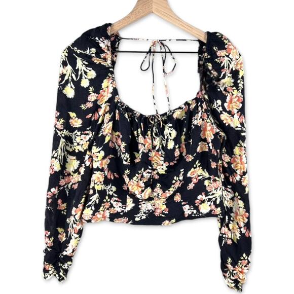 Free People Hilary Milkmaid Open Back Top Y2K Whimsigoth Coquette Black Floral L - Picture 7 of 11
